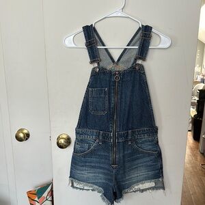 Free People Blue Denim Jumpsuit with Distressed Detailing